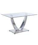 Mesa de comedor fija cromada de estilo moderno en cristal templado blanco Modelo Dubai 140x90