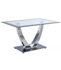 Mesa de comedor fija cromada de estilo moderno en cristal templado negro Modelo Dubai 140x90