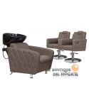 Pack - 1 Lavacabezas Con Pica a elegir Cubo Basic + 2 Sillones De Corte Versa Plus Marrón grisáceo con costuras