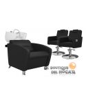 Pack - 1 Lavacabezas Con Pica a elegir Cubo Basic Negro + 2 Sillones De Corte Versa Plus Negros