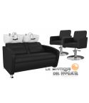 Pack - 1 Lavacabezas Con Pica a elegir Cubo Doble Negro + 2 Sillones De Corte Iris Negros