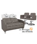 Pack - 1 Lavacabezas Con Pica a elegir Cubo Doble + 2 Sillones De Corte Odry Marrón Grisáceo