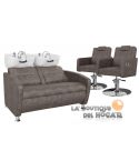 Pack - 1 Lavacabezas Con Pica a elegir Cubo Doble + 2 Sillones De Corte Versa Plus Marrón grisáceo