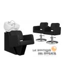 Pack - 1 Lavacabezas Con Pica a elegir Tor Negro + 2 Sillones De Corte Odry Negros