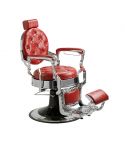 Sillón Clásico de Barbero hidráulico estilo Vintage con reposapies integrado Modelo LBH Mack Silver Rojo