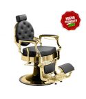 Sillón Clásico de Barbero hidráulico estilo Retro Vintage con reposapies integrado Mae Gold Negro - Modelo 2025