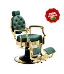 Sillón Clásico de Barbero hidráulico estilo Retro Vintage con reposapies integrado Mae Gold Verde - Modelo 2025