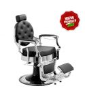 Sillón Clásico de Barbero hidráulico estilo Retro Vintage con reposapies integrado Mae Silver Negro - Modelo 2025