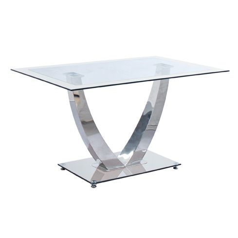 Mesa de comedor fija cromada de estilo moderno en cristal templado blanco Modelo Dubai 140x90