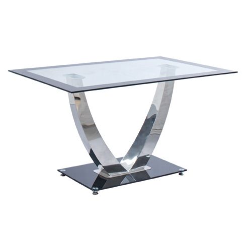 Mesa de comedor fija cromada de estilo moderno en cristal templado negro Modelo Dubai 140x90