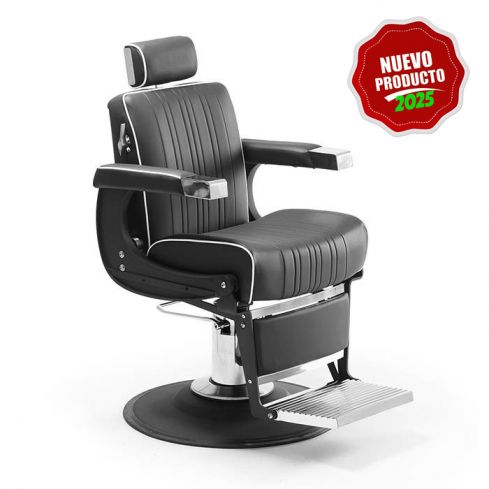 Sillón Barbero hidráulico reclinable y giratorio con reposabrazos Modelo Fold Negro