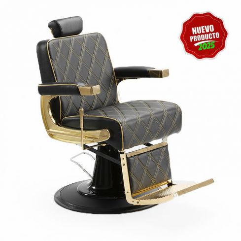 Sillón Barbero hidráulico reclinable y giratorio con reposabrazos Modelo Gon Gold