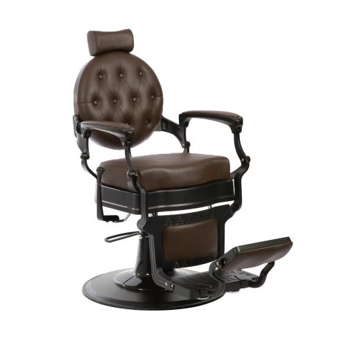 Sillón Clásico de Barbero hidráulico estilo Retro Vintage con reposapies integrado Modelo Mae Black - color Marrón Oscuro