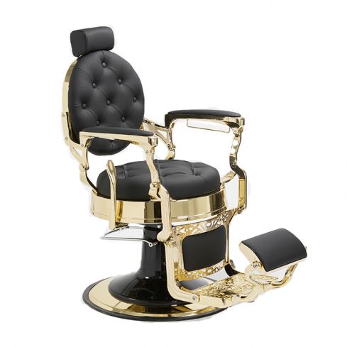 Sillón Clásico de Barbero hidráulico estilo Vintage con reposapies integrado Modelo LBH Mack Gold Negro