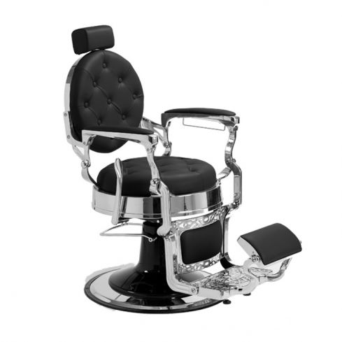 Sillón Clásico de Barbero hidráulico estilo Vintage con reposapies integrado Modelo LBH Mack Silver Negro