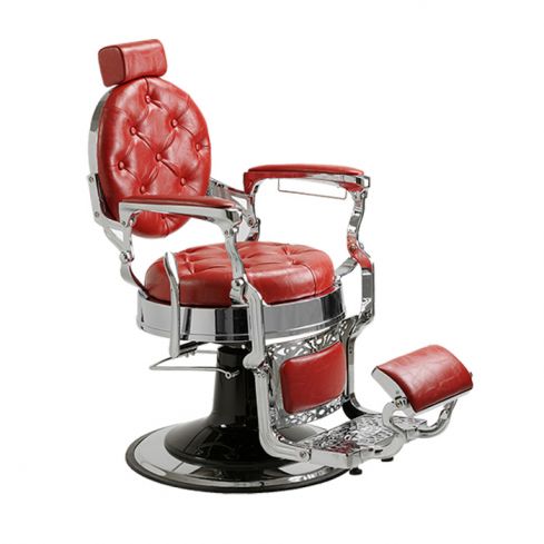 Sillón Clásico de Barbero hidráulico estilo Vintage con reposapies integrado Modelo LBH Mack Silver Rojo