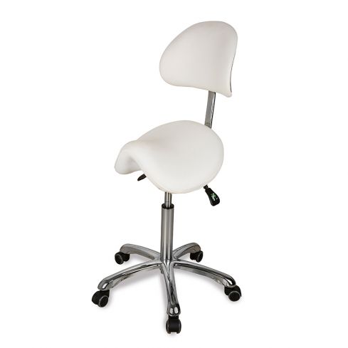 Taburete Pony ergonómico regulable en altura con respaldo envolvente Modelo Zeo Back Blanco