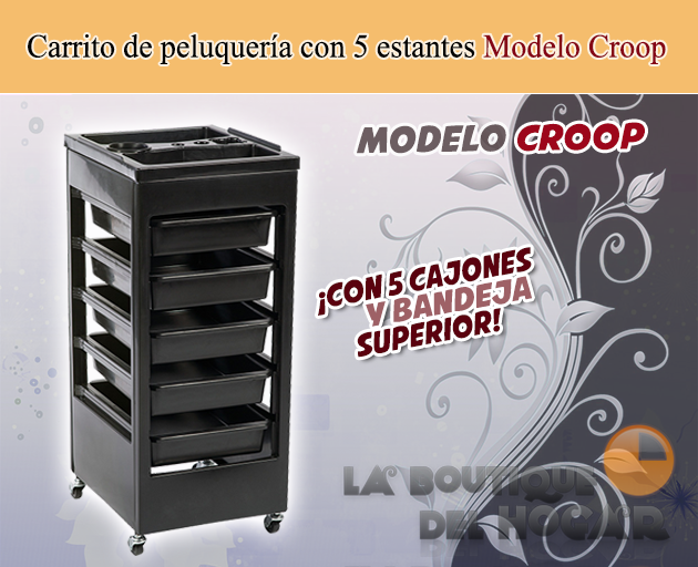 Carrito de peluquería con 5 cajones y bandeja superior Modelo Cropp