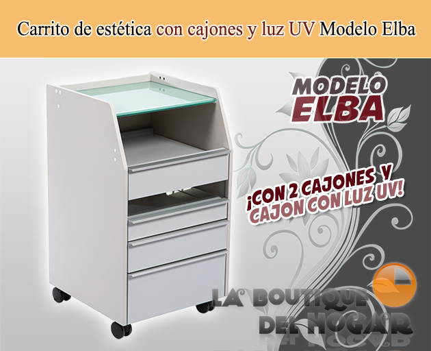 Carrito Auxiliar de pedicura con cajones y Luz Ultravioleta Modelo Elba