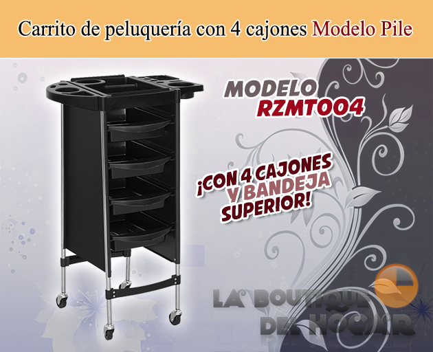 Carrito de peluquería con 5 cajones y bandeja superior Modelo Pile