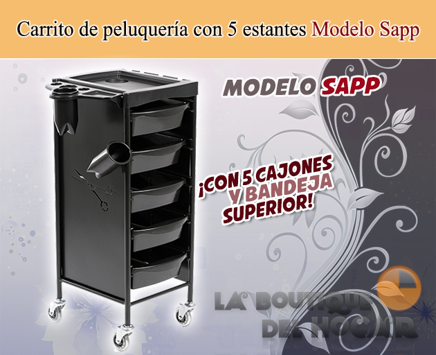 Carrito de peluquería con 5 cajones y bandeja superior Modelo Sapp