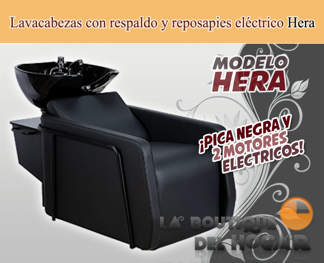 Lavacabezas Gama Alta pica negra con respaldo y reposapies eléctrico Modelo Hera