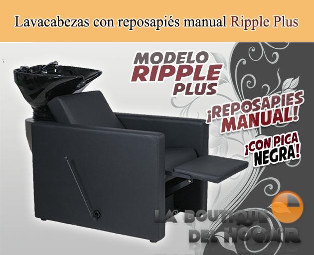 Lavacabezas con pica negra y respaldo ergonómico Modelo Ripple Plus Negro