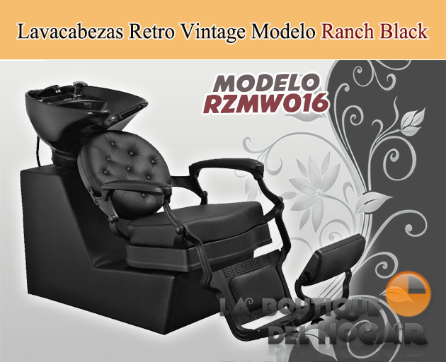 Lavacabezas estilo Retro Vintage con pica negra y reposapies integrado Modelo Ranch Black