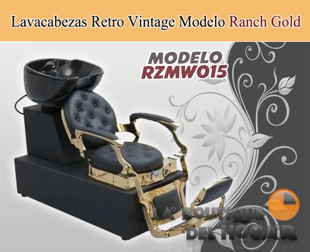 Lavacabezas estilo Retro Vintage con pica negra y reposapies integrado Modelo Ranch Gold