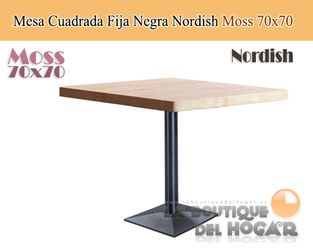 Mesa Cuadrada fija negra con peana metálica Modelo Moss