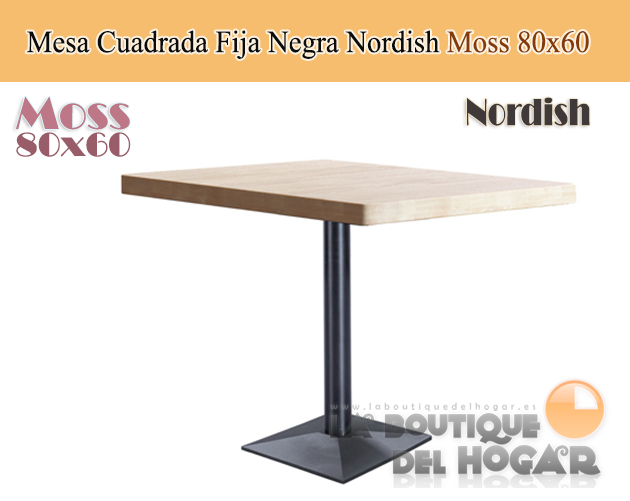 Mesa Cuadrada fija negra con peana metálica Modelo Moss