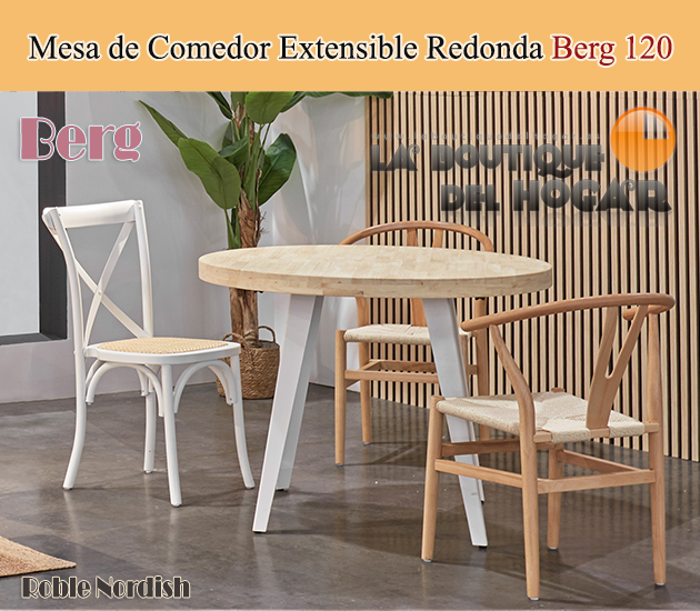 Mesa de comedor extensible negra con patas metálicas y tablero de Roble Nordish Modelo Berg