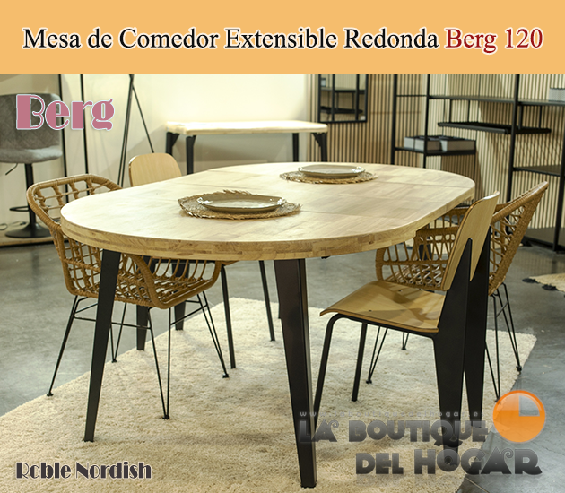 Mesa de comedor extensible negra con patas metálicas y tablero de Roble Nordish Modelo Berg