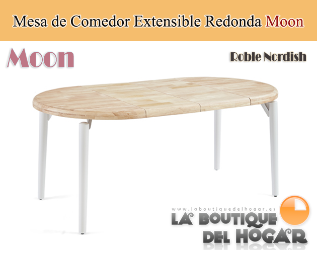 Mesa de comedor extensible negra con patas metálicas y tablero de Roble Nordish Modelo Moon