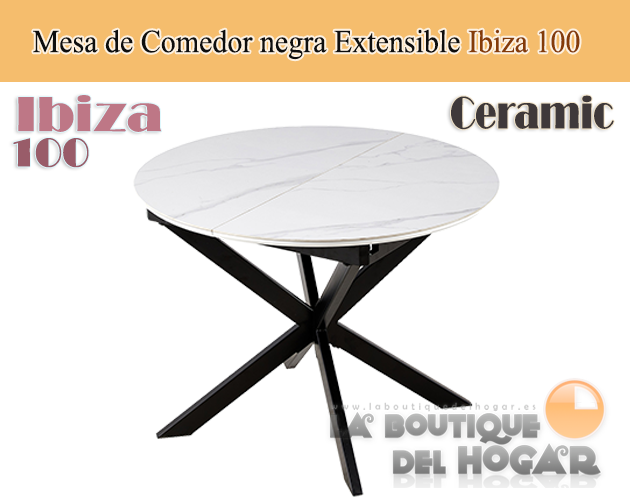 Mesa de comedor extensible negra con patas metálicas y tablero de Roble Nordish Modelo Delta