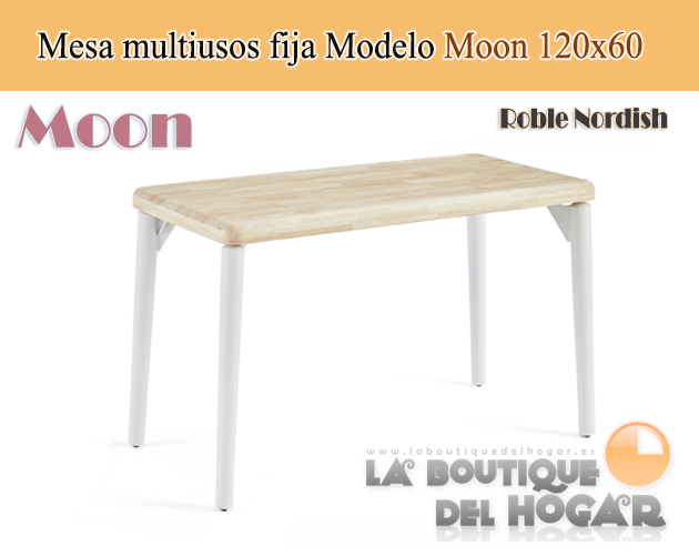 Mesa de comedor fija negra con patas metálicas y tablero de Roble Nordish Modelo Moon 150