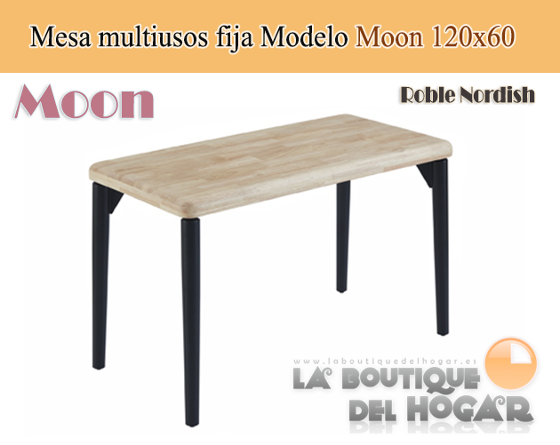 Mesa de comedor fija negra con patas metálicas y tablero de Roble Nordish Modelo Moon 150