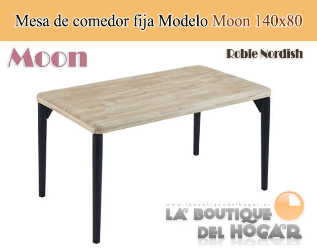 Mesa de comedor fija negra con patas metálicas y tablero de Roble Nordish Modelo Moon 150