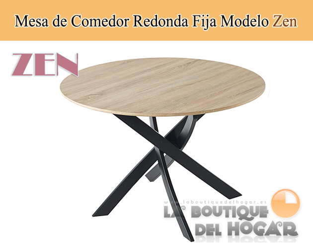 Mesa de comedor fija negra con patas metálicas y tablero de Roble Modelo Zen