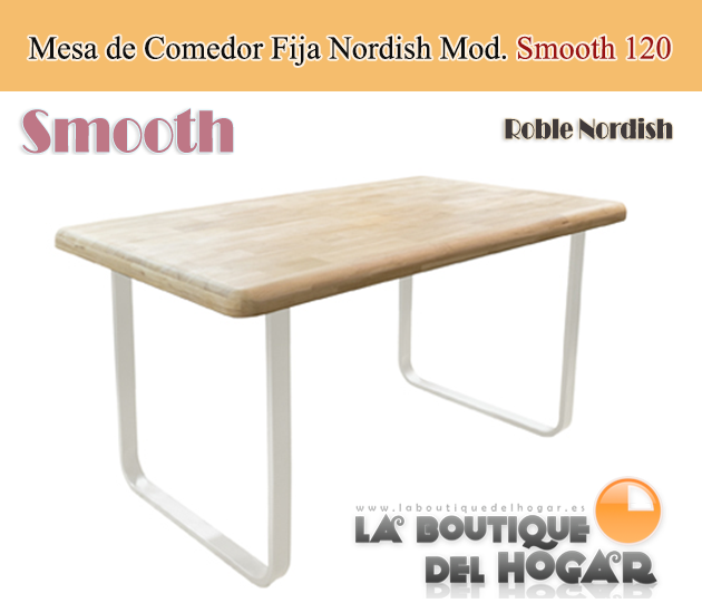 Mesa de comedor fija blanco con patas metálicas y tablero de Roble Nordish Modelo Smooth 140