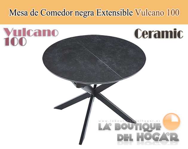 Mesa de comedor extensible negra con patas metálicas y tablero de Roble Nordish Modelo Delta