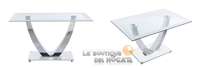 Mesa de comedor fija de estilo moderno en cristal templado Modelo Dubai