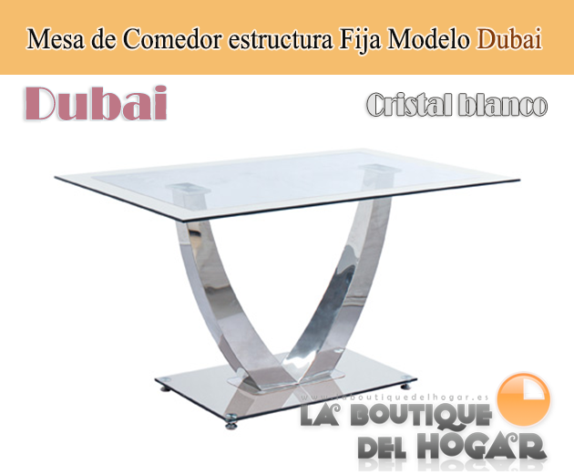 Mesa de comedor fija de estilo moderno en cristal templado Modelo Dubai