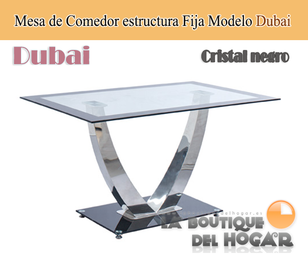 Mesa de comedor fija de estilo moderno en cristal templado Modelo Dubai