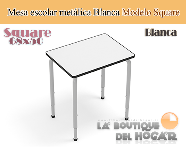 Mesa de comedor fija blanca con patas metálicas y tablero color Roble Modelo Mia