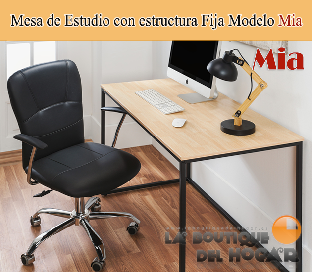 Mesa de comedor fija negra con patas metálicas y tablero color Roble Modelo Mia