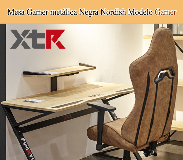 Mesa de comedor fija negra con patas metálicas y tablero de Roble Modelo Natural