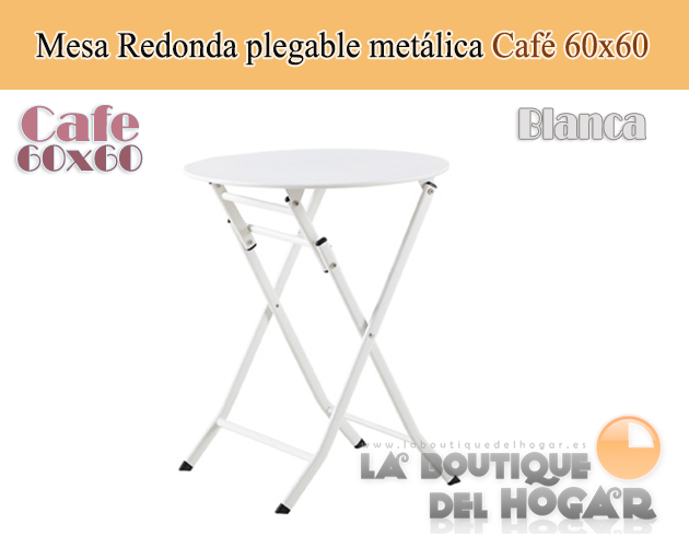 Mesa Plegable Redonda metálica Multiusos blanca Modelo Cafe 60 cm