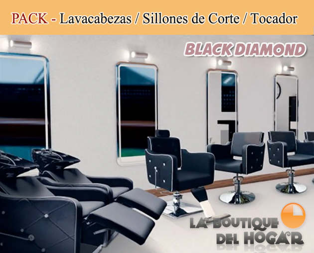 Pack Black Diamond - Lavacabezas Con Pica a elegir / Sillón De Barbero / Sillón De Corte / Tocador LED