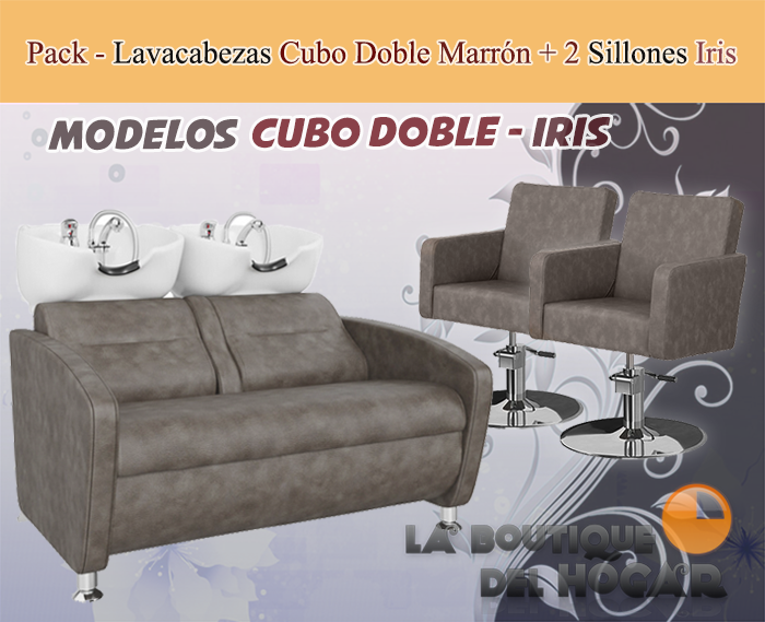 Pack - 1 Lavacabezas Cubo Doble + 2 Sillones De Corte Iris Marrón grisaceo